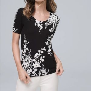 White House Black Market Floral Short Sleeve Crewneck Sweater Top NWT
